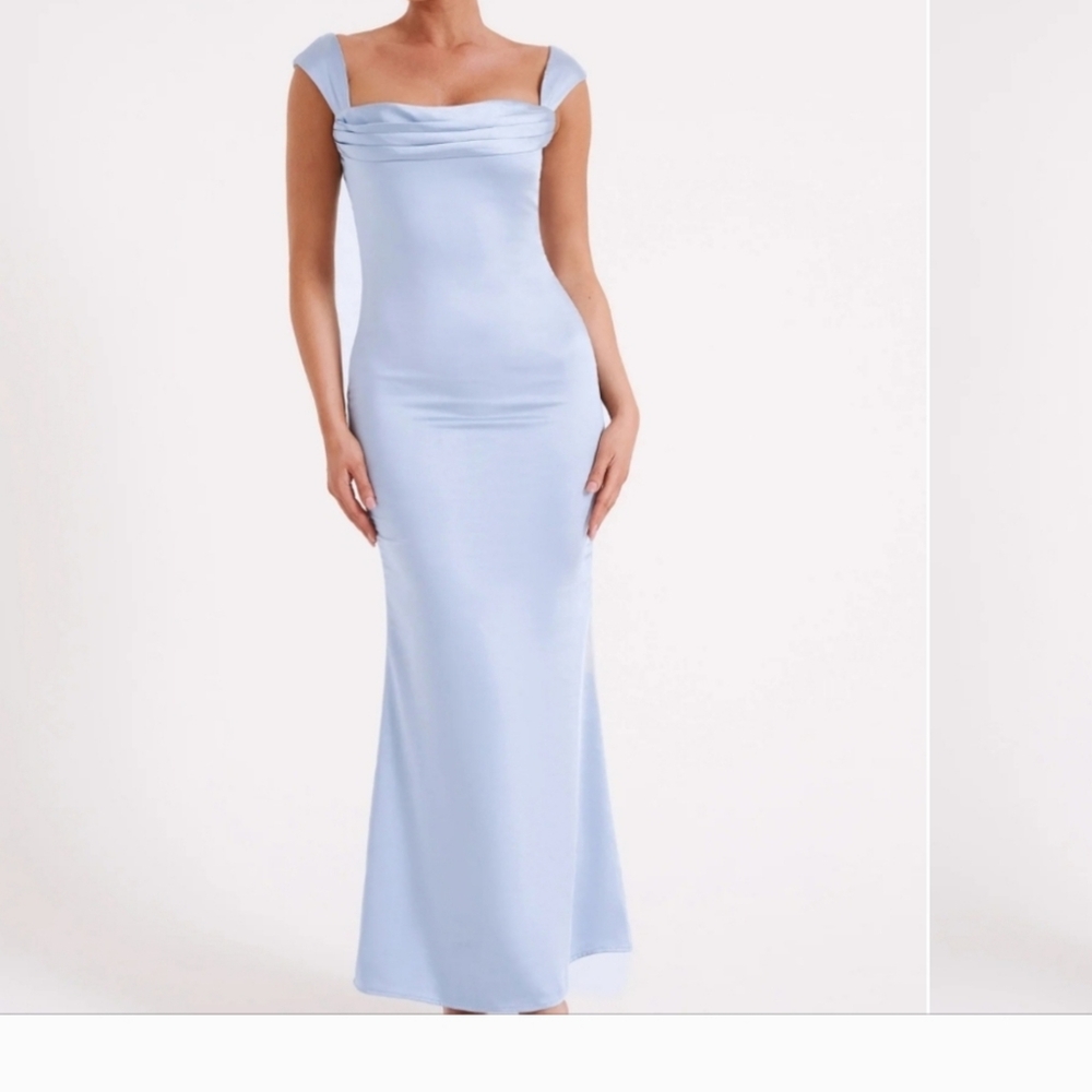 Meshki Lacey Backless Satin Maxi Dress - Ice Blue